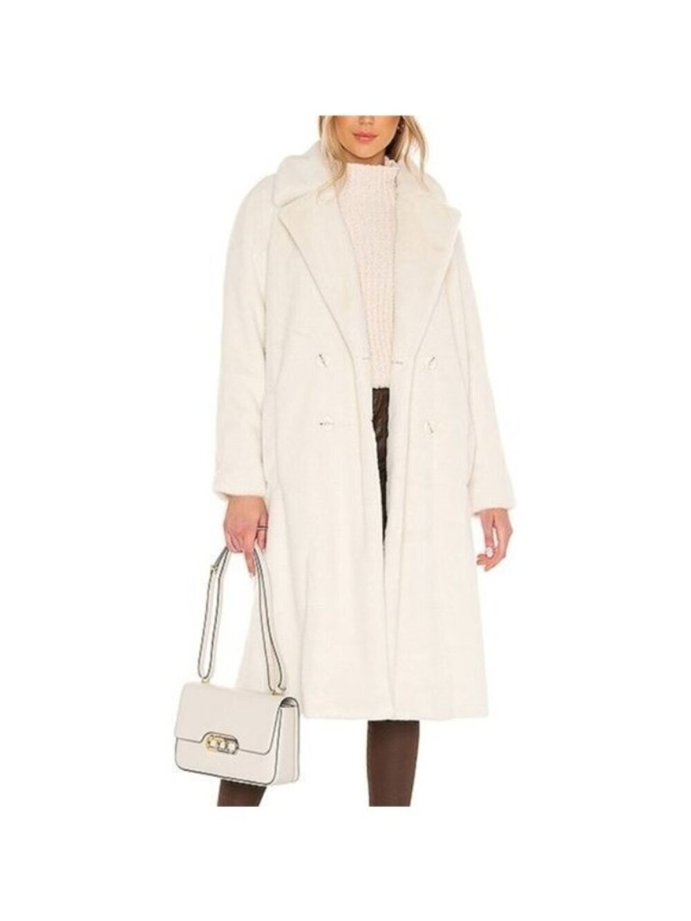 SALE NWT Cupcakes and Cashmere Celestia Faux Fur Long Trench Coat White MEDIUM